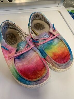 Hey Dude Kids Tie-Dye Canvas Slip-Ons in Rainbow